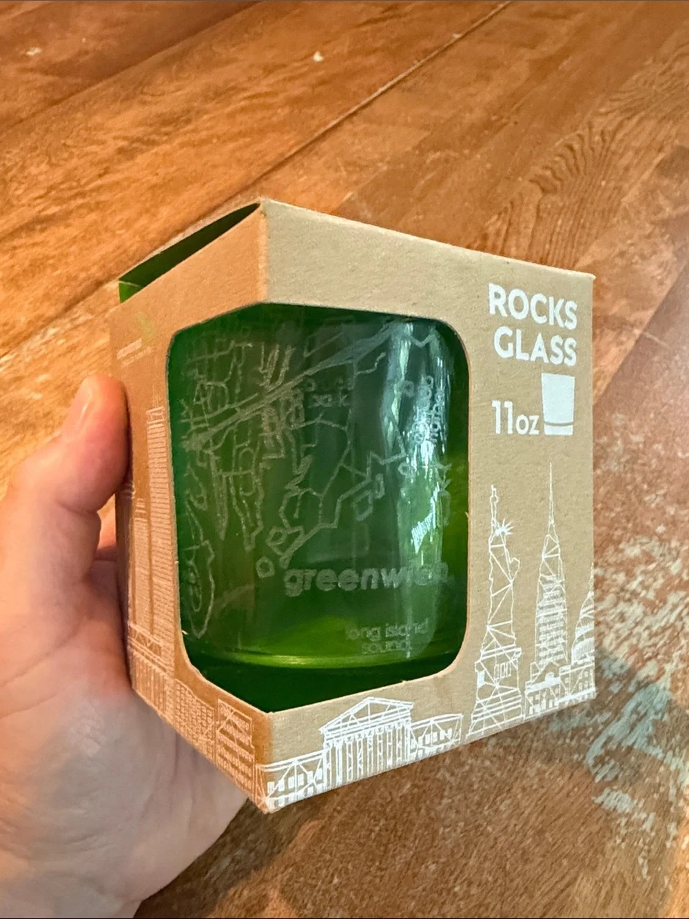 Uncommon Green 11oz greenwich Connecticut map Rocks Glass NWT new inbox